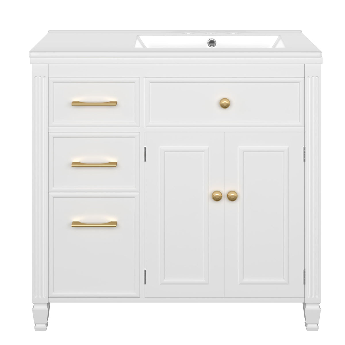 Bathroom Vanity With Sink, 1 Tip Out Drawer, 3 Side Drawers, Adjustable Shelf