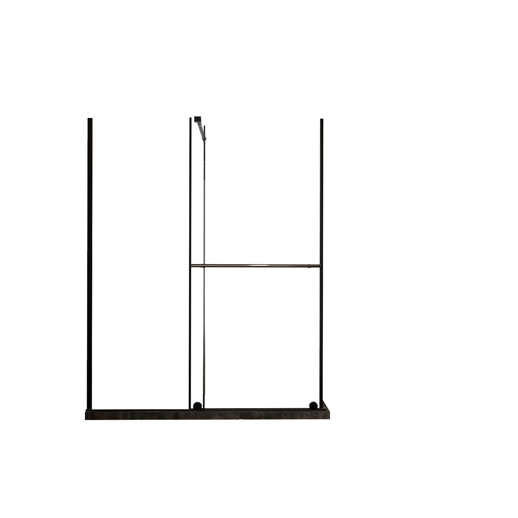 Glass Shower Door, Shower Sliding Door Walk In Shower Screen Dual Usage, 1 / 4" Thick Glass Panel With Stainless Steel Handle, Supporting Bar - Black