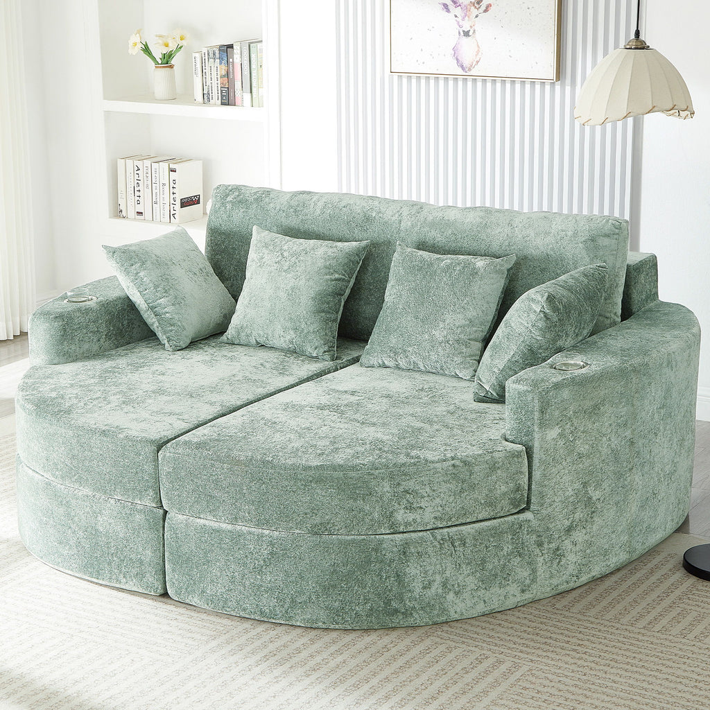 Boneless Design Upholstered Sofa Bed With Cup Holders
