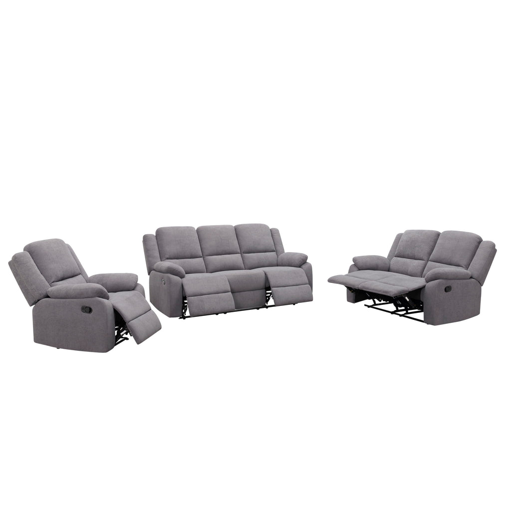 3 Piece Reclining Sofa Set With 150° Deep Recline, 3 Seat Couch, Loveseat & Single Recliner - Gray