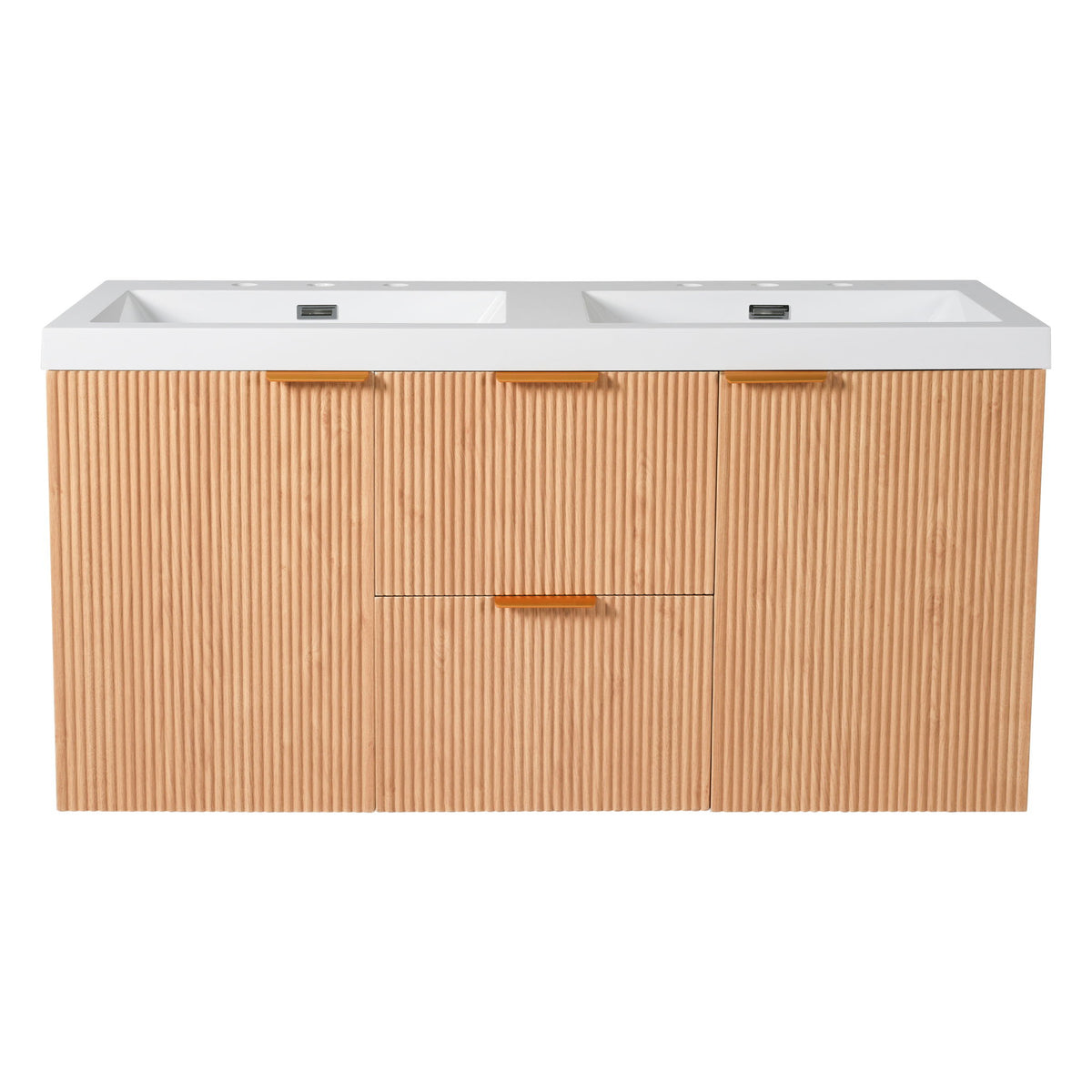 Double Sink Bathroom Vanity, Cabinet, Soft Close Doors, Divided Drawers, Wall Mounted Storage - Wood
