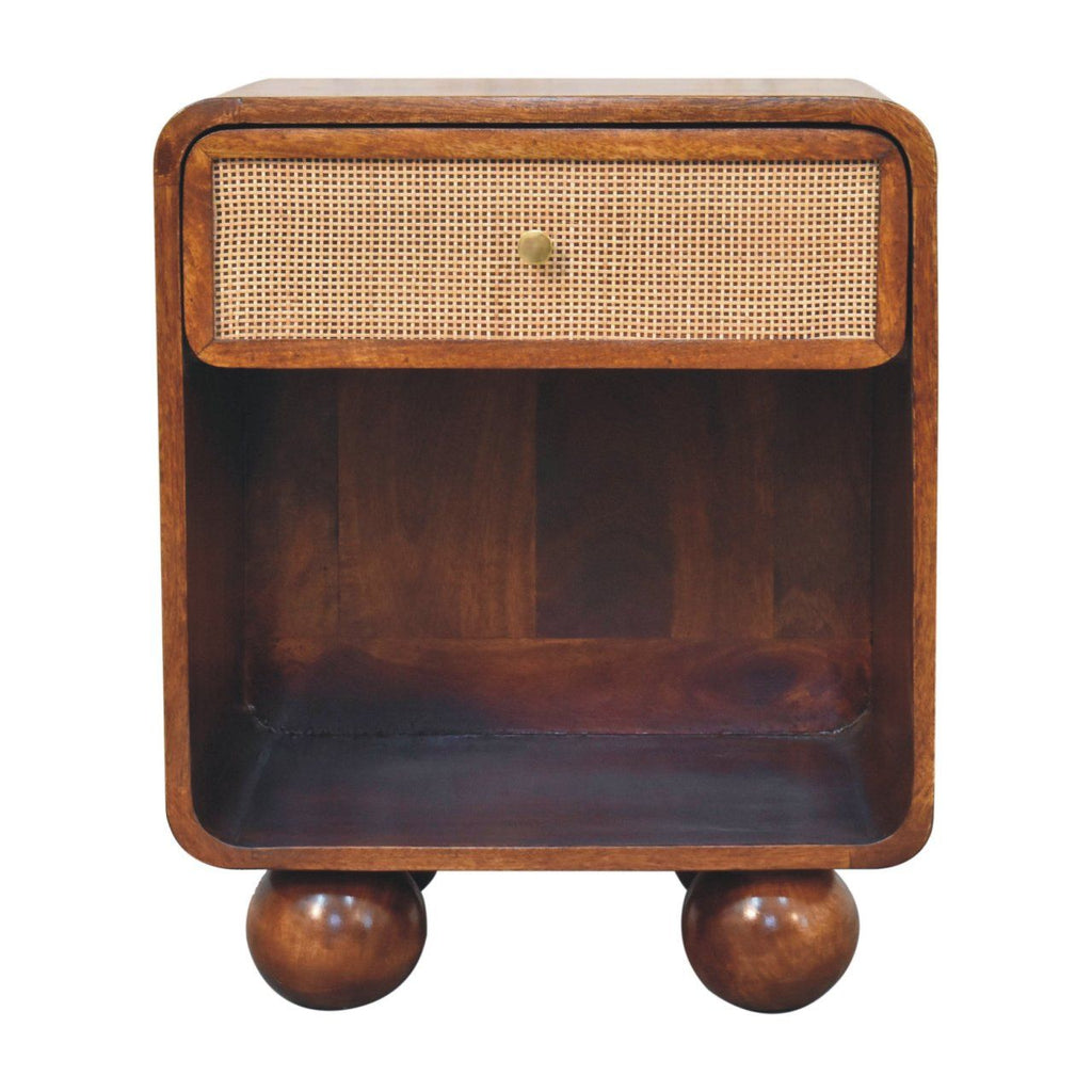 Open Woven Bedside Table, 1 Drawer - Chestnut