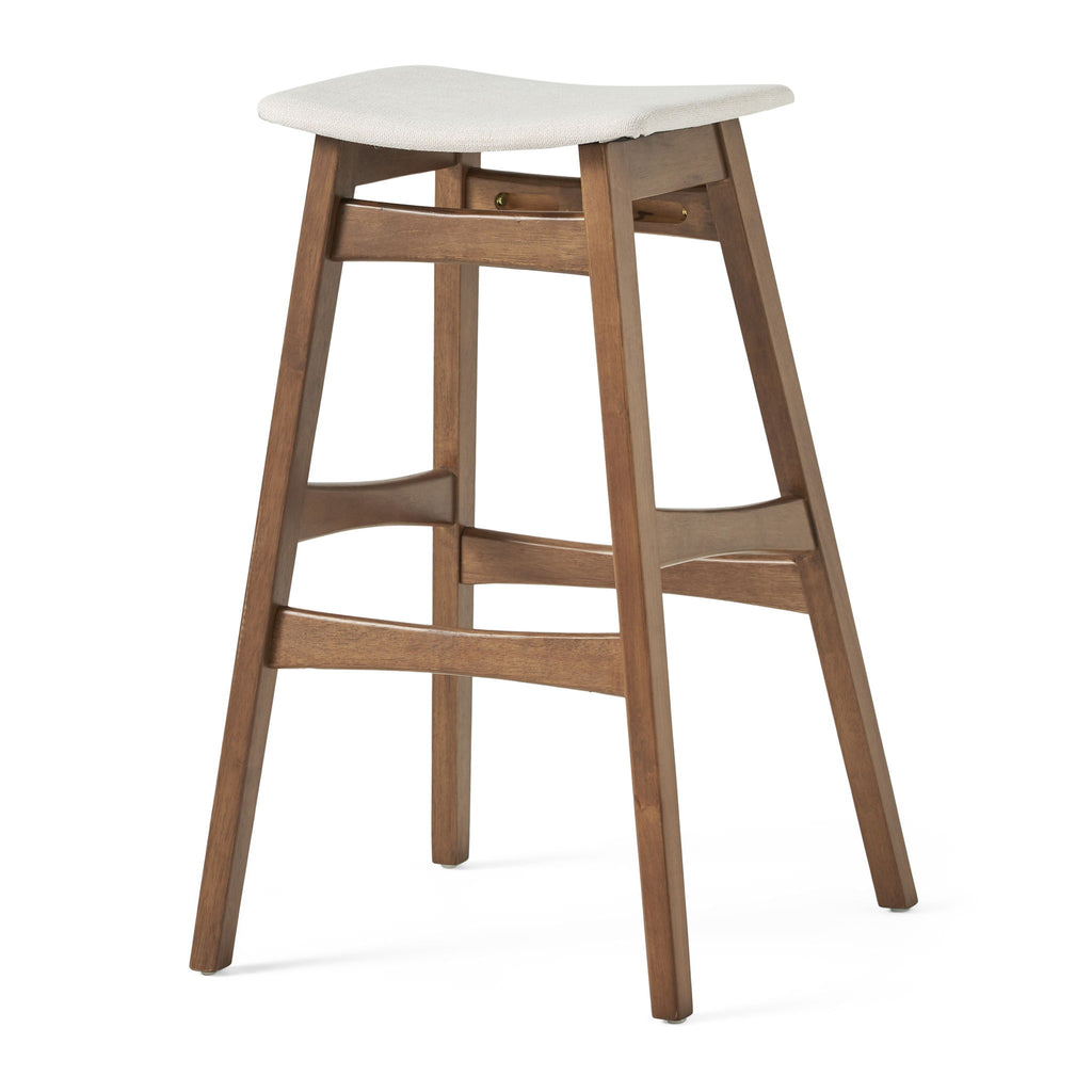 Mid Century Modern Bar Stool Set With Upholstered Seating