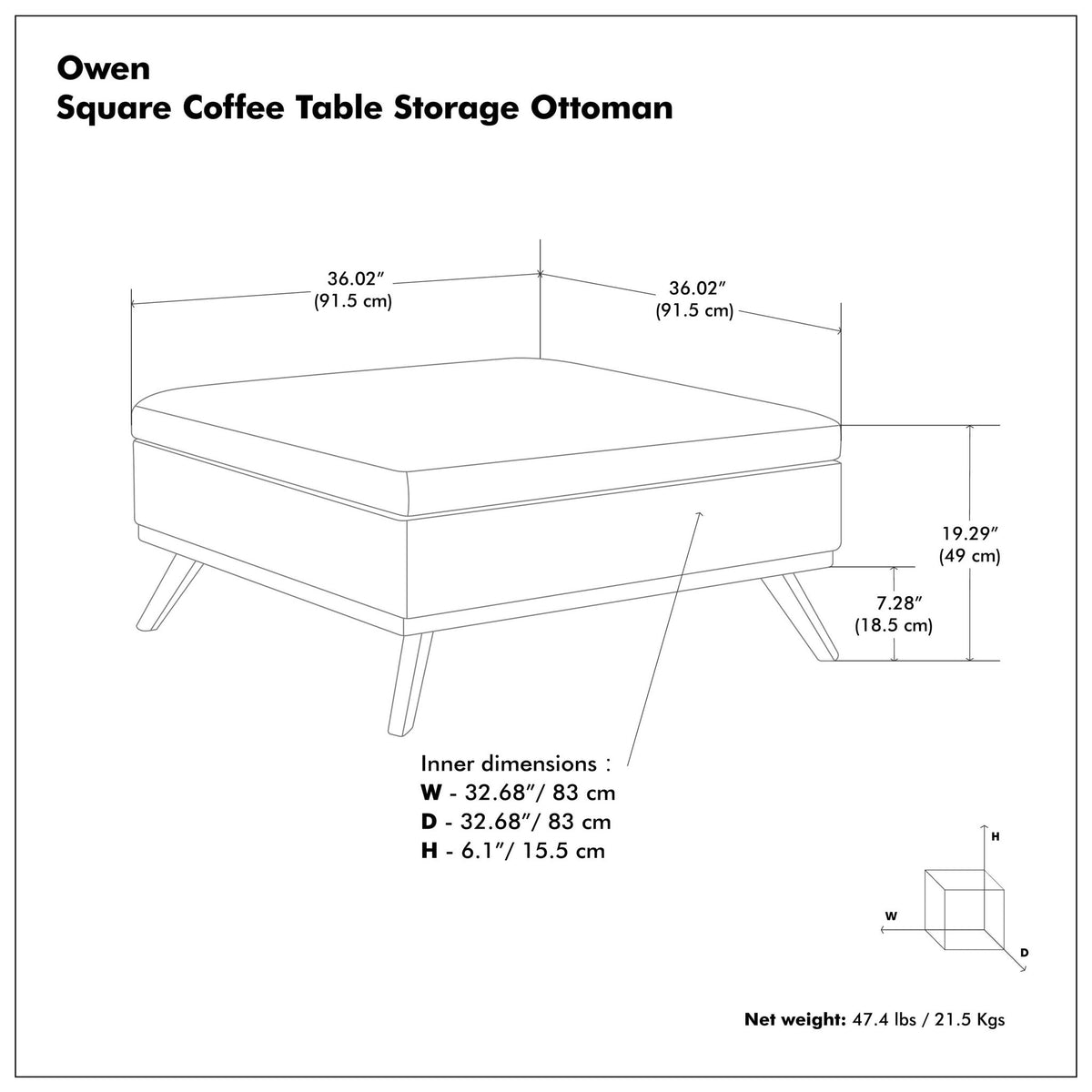 Owen - Multifunctional Square Coffee Table Storage Ottoman