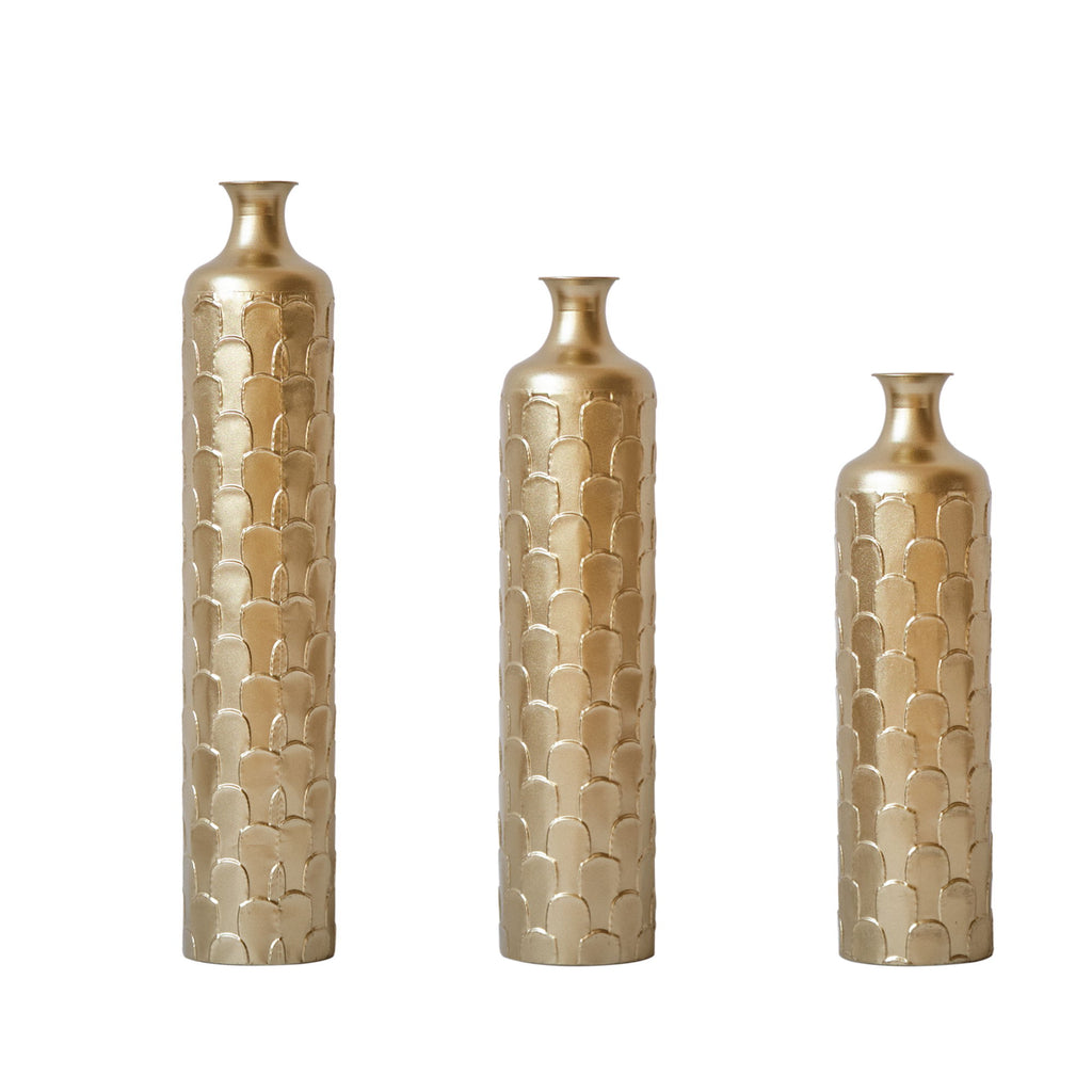 Floor Metal Vases Decorated White Metal Vases (Set of 3) Gorgeous Home Decoration Large Glazed Metal Vases - Golden