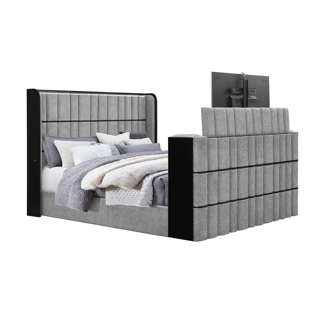 Isaiah - 5 Piece Bedroom Set With TV Lift-LED, Speakers And Fireplace