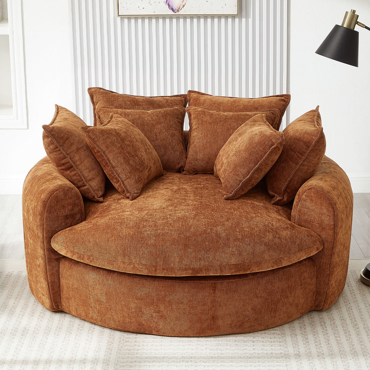 Modern Round Chaise Sofa With 8 Throw Pillows
