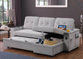 Ashlyn II - Reversible Sleeper Sectional Sofa With Storage Chaise, Storage Arm, Cup Holder, Charging Ports, Side Pockets, and Pocket Coil Seating - Gray