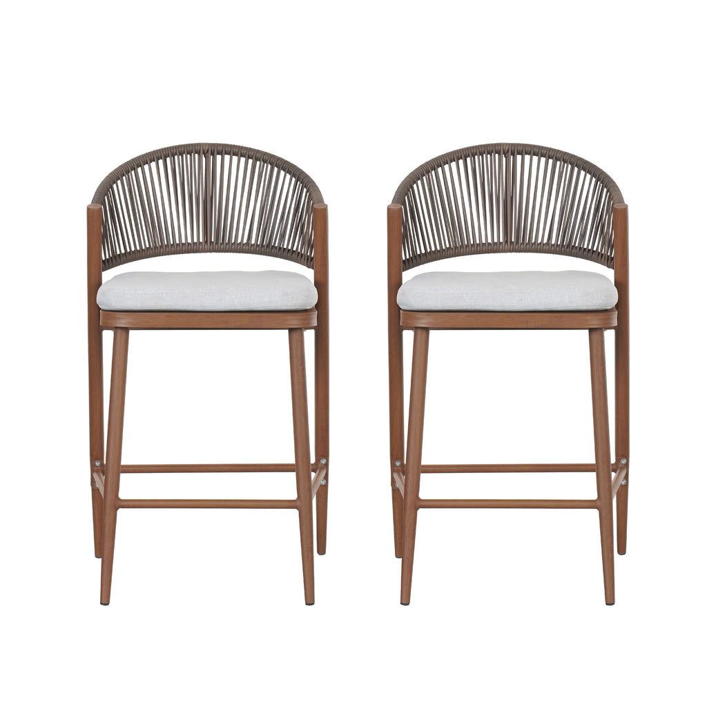 Outdoor 26" Counter Height Metal Frame Counter Stools With Scallop Shaped Backrest & Water Resistant Cushions