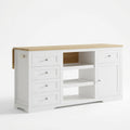 Drop Leaf Kitchen Island With Storage, Power Outlet & Pet Bowl Drawer - White / Light Oak