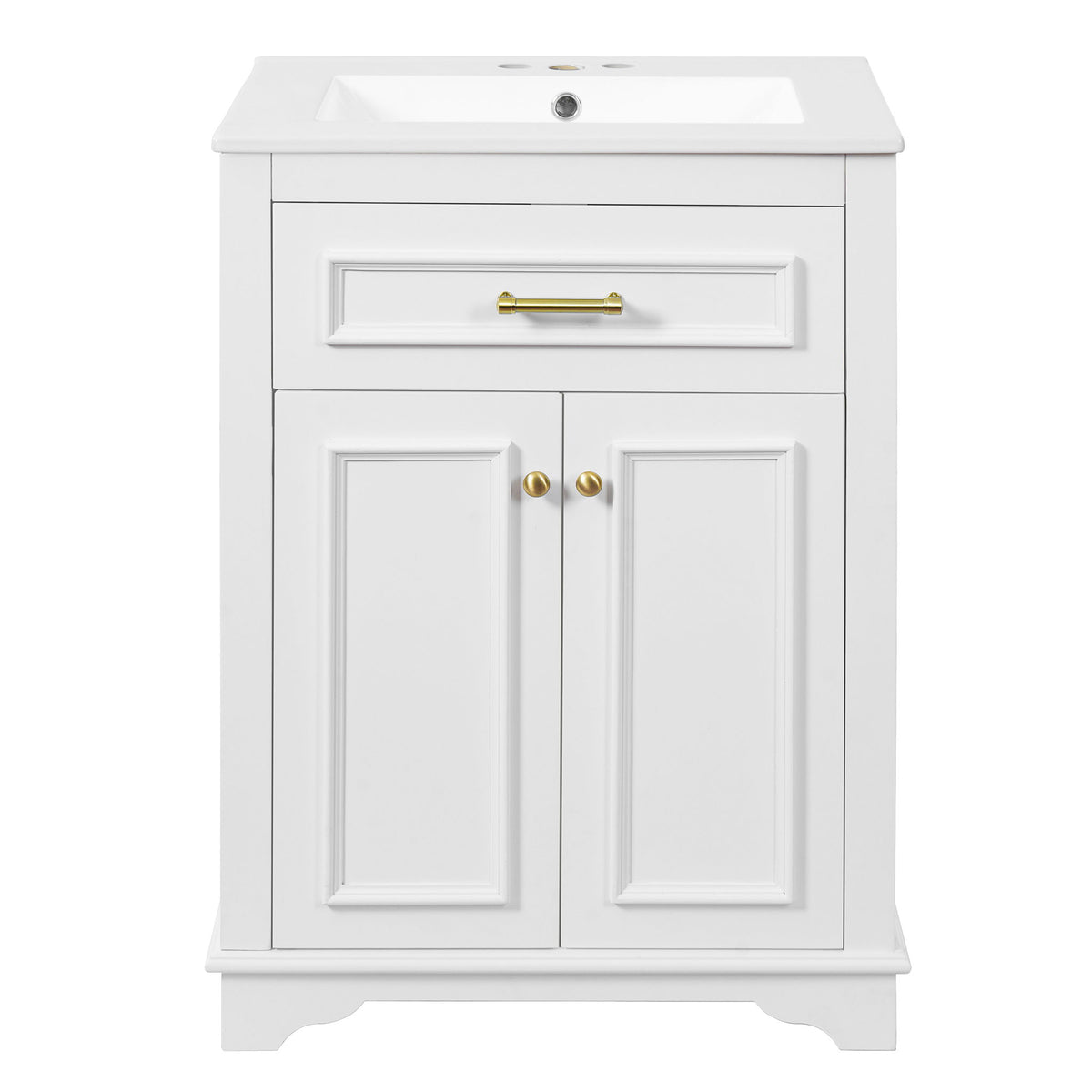 Bathroom Vanity With Integrated Sink, 2 Door Cabinet With Tip Out Drawer, Rectangular Design