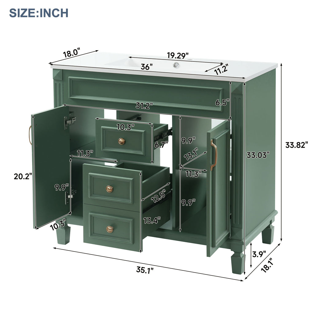 Bathroom Vanity With Top Sink, Cabinet With 2 Soft Closing Doors And Drawers