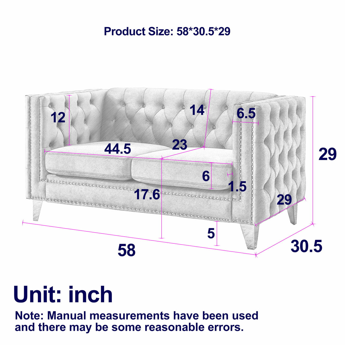 Modern Sofa With Button Tufting, Upholstered Couch For Living Room