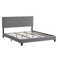 King Size Upholstered Platform Bed Frame With Button Tufted Fabric Headboard, No Box Spring Needed, Wood Slat Support
