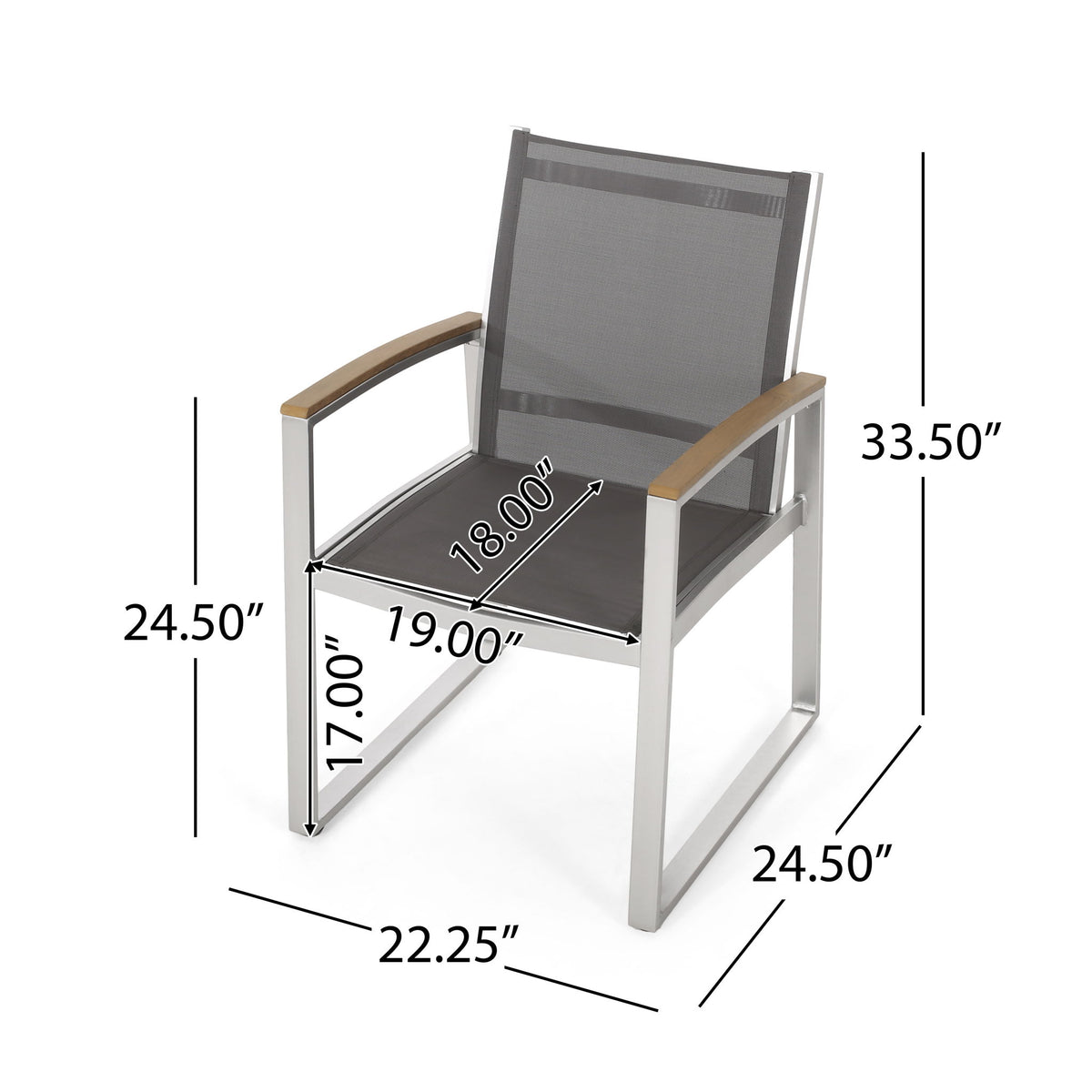 Poetic - Outdoor Dining Chair With Faux Wood Arms And Aluminum Frame (Set of 2) - Gray