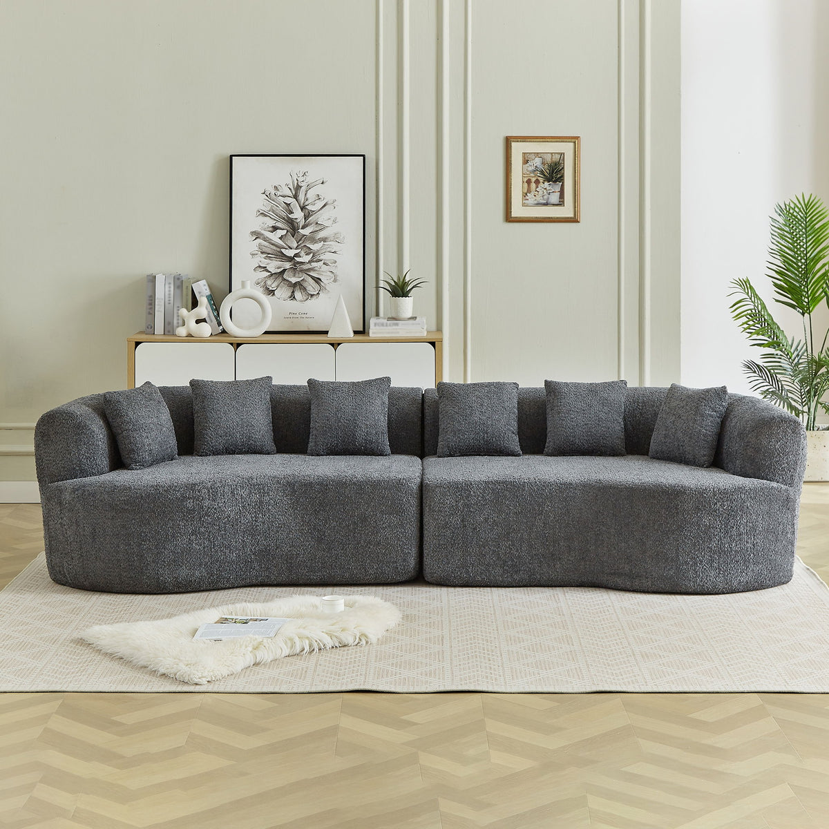 Curved Sectional Sofa With 6 Pillows