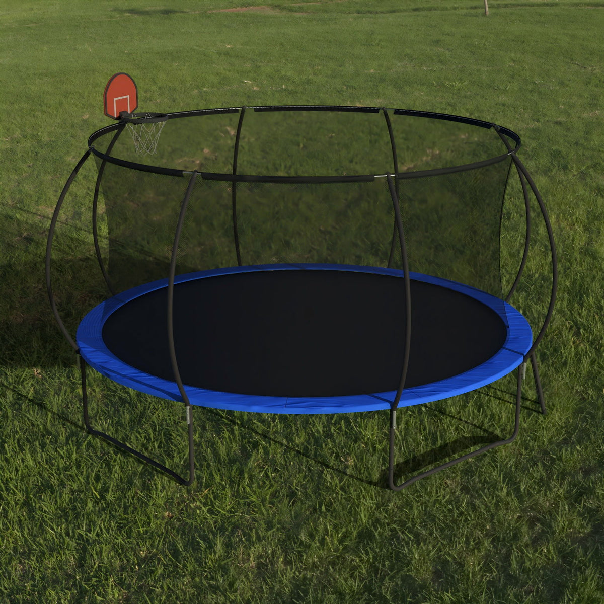 Pumpkin 14 Ft Outdoor Trampoline With Basketball Hoop Enclosure Net Ladder And Metal - Black / Blue