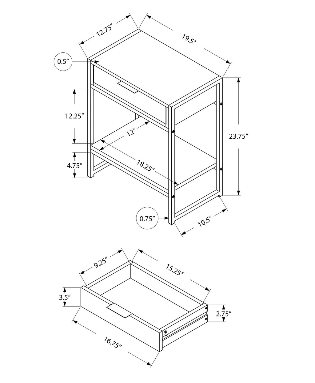 Accent Side Table, Storage Drawer, Spacious Tabletop