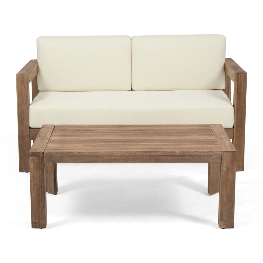 2 Piece Patio Set With Open-Back Loveseat And Coffee Table - Beige / Brown