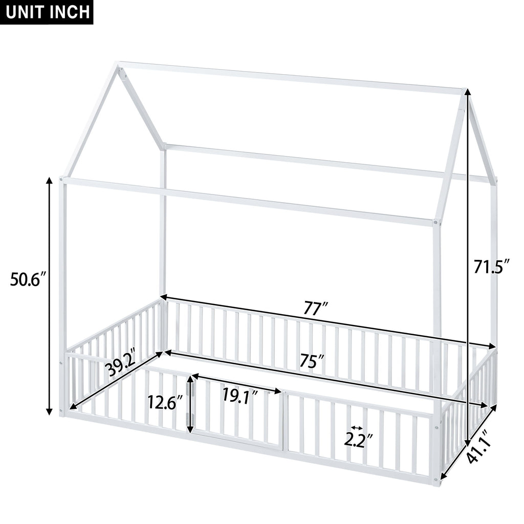 Metal House Bed With Fence And Door