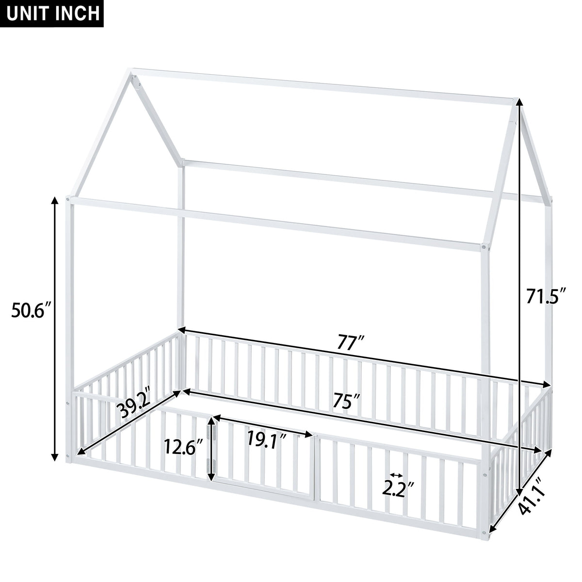 Metal House Bed With Fence And Door