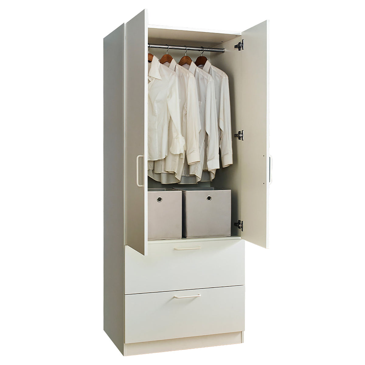 Emma - 2 Door Closet With 2 Drawers And Hanging Bars - White