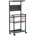 Fishing Rod Storage Rack With Pegboard, Rolling Tackle Organizer Cart - Black