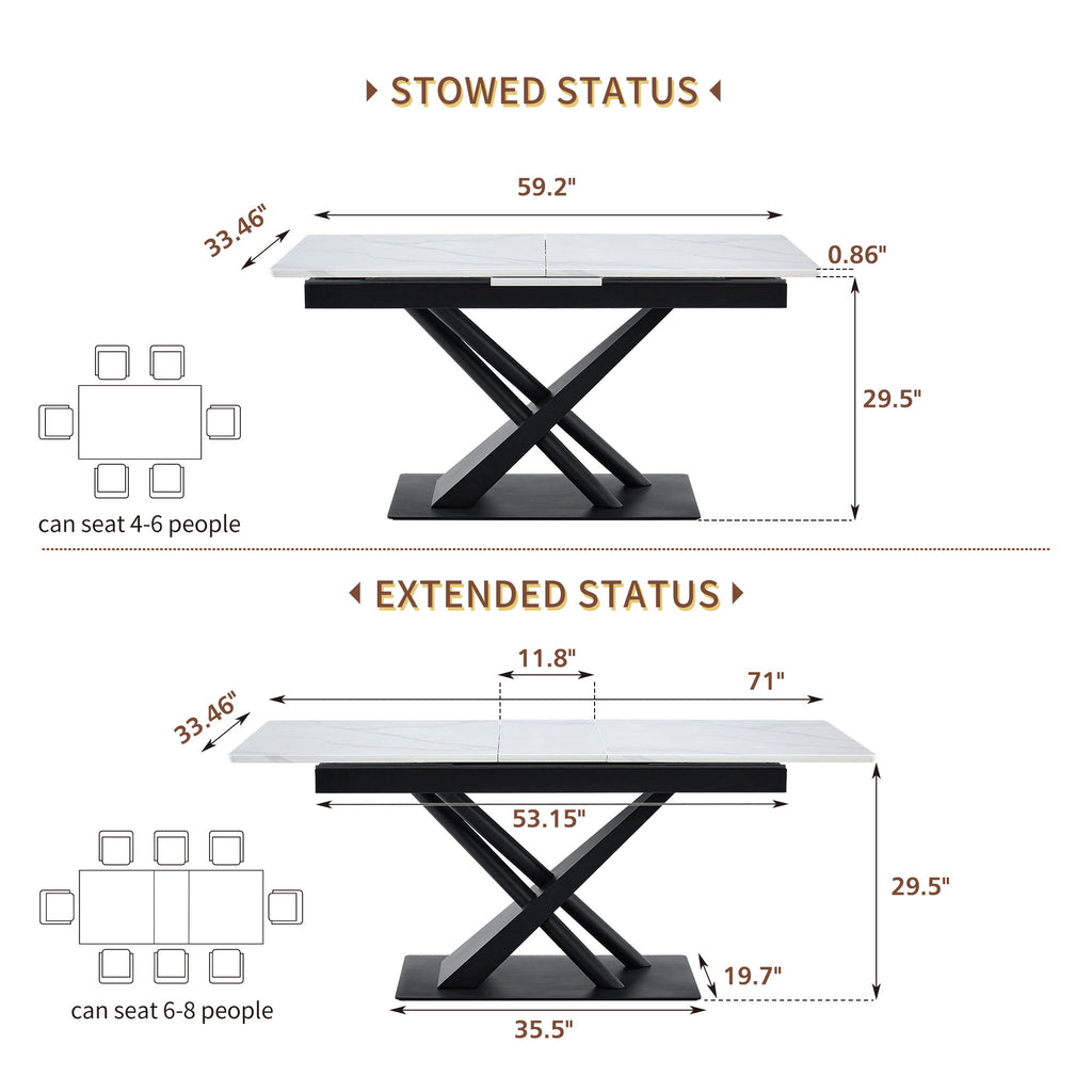 Dining Table With Geometric X Frame For Kitchen Or Dining Room - White Marble