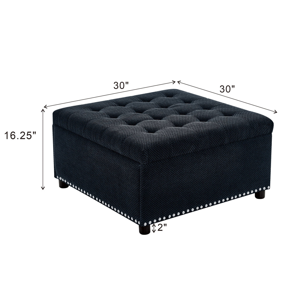Square Tufted Storage Ottoman With Nailhead Trim