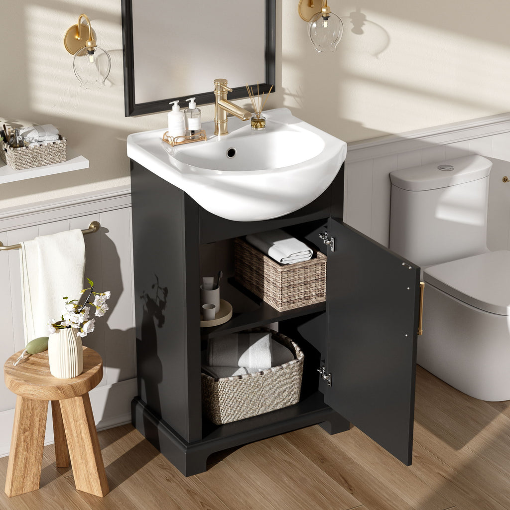 20" Bathroom Vanity With Bulged Sink, Freestanding Single Vanity Set, Soft Close Door