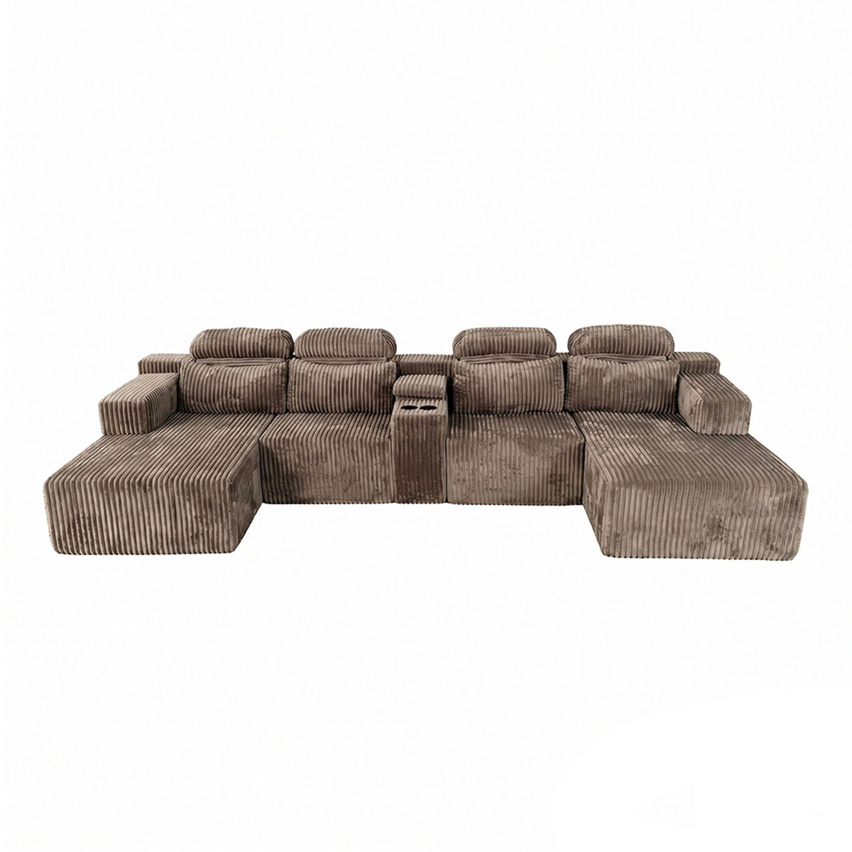 U-Shaped Sectional Sofa With Chaise Lounge And Cup Holders