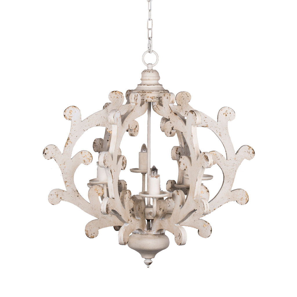 6 Light Chandelier, Hanging Light Fixture With Adjustable Chain For Kitchen, Bulb Not Included - White