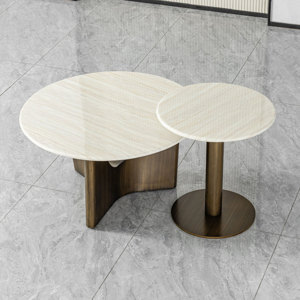 Nesting Coffee Table Set - Antique Bronze / Beige