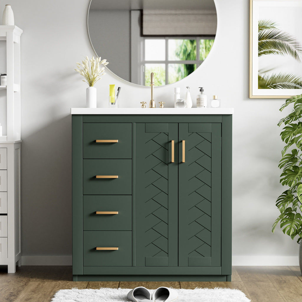 Retro Style Bathroom Vanity With 3 Drawers & Soft-Closing Doors