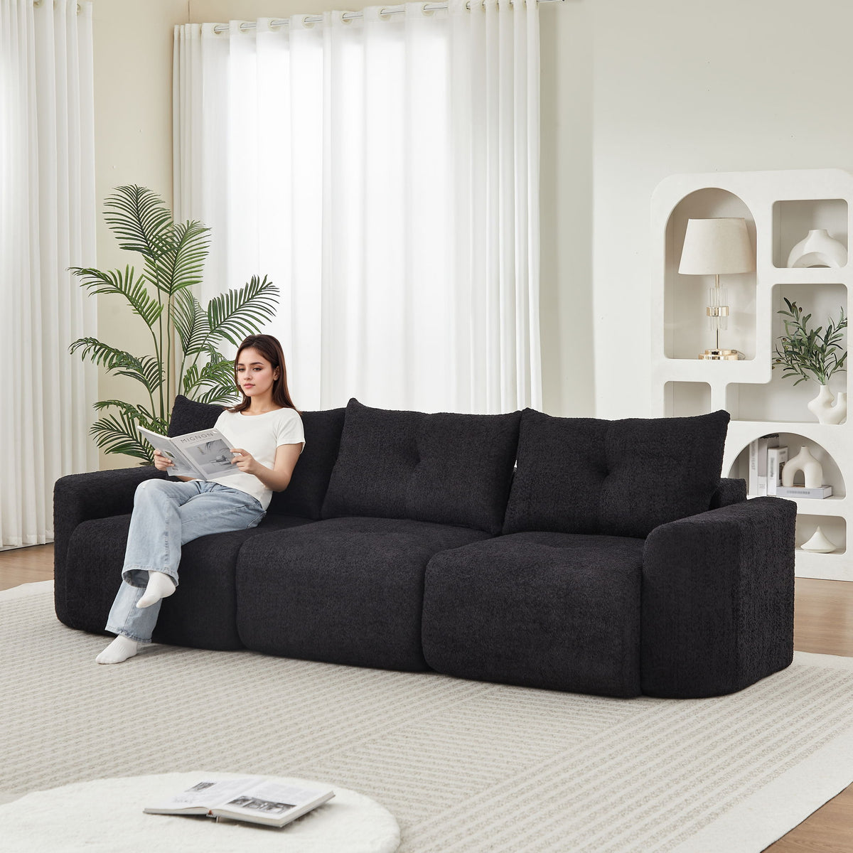 3 Seater With Thickened Armrests Sofa For Living Room