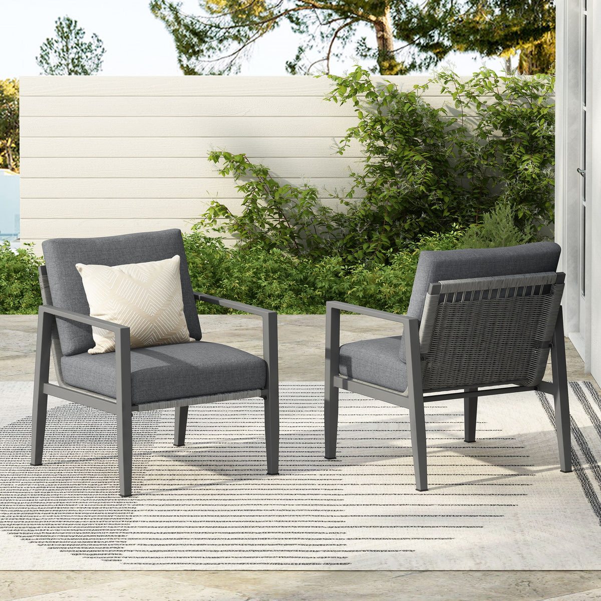 Modern Lounge Chair With Rope Accents And Cushions