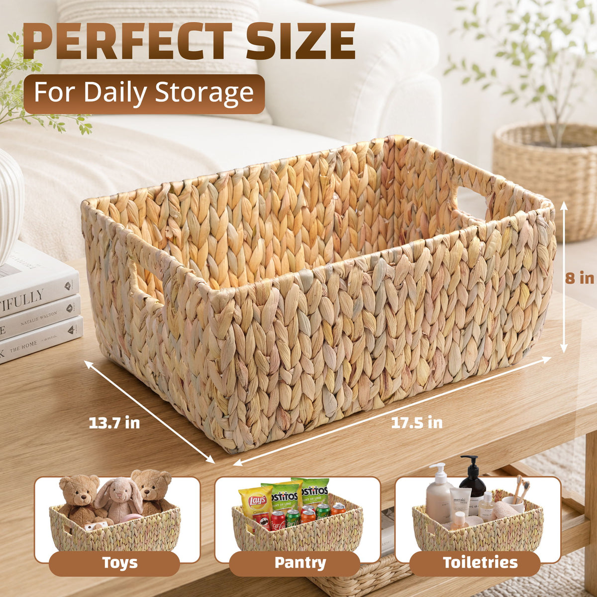 Storage Basket With Handles, Organizer Bin For Shelves Or Living Room - Light Brown