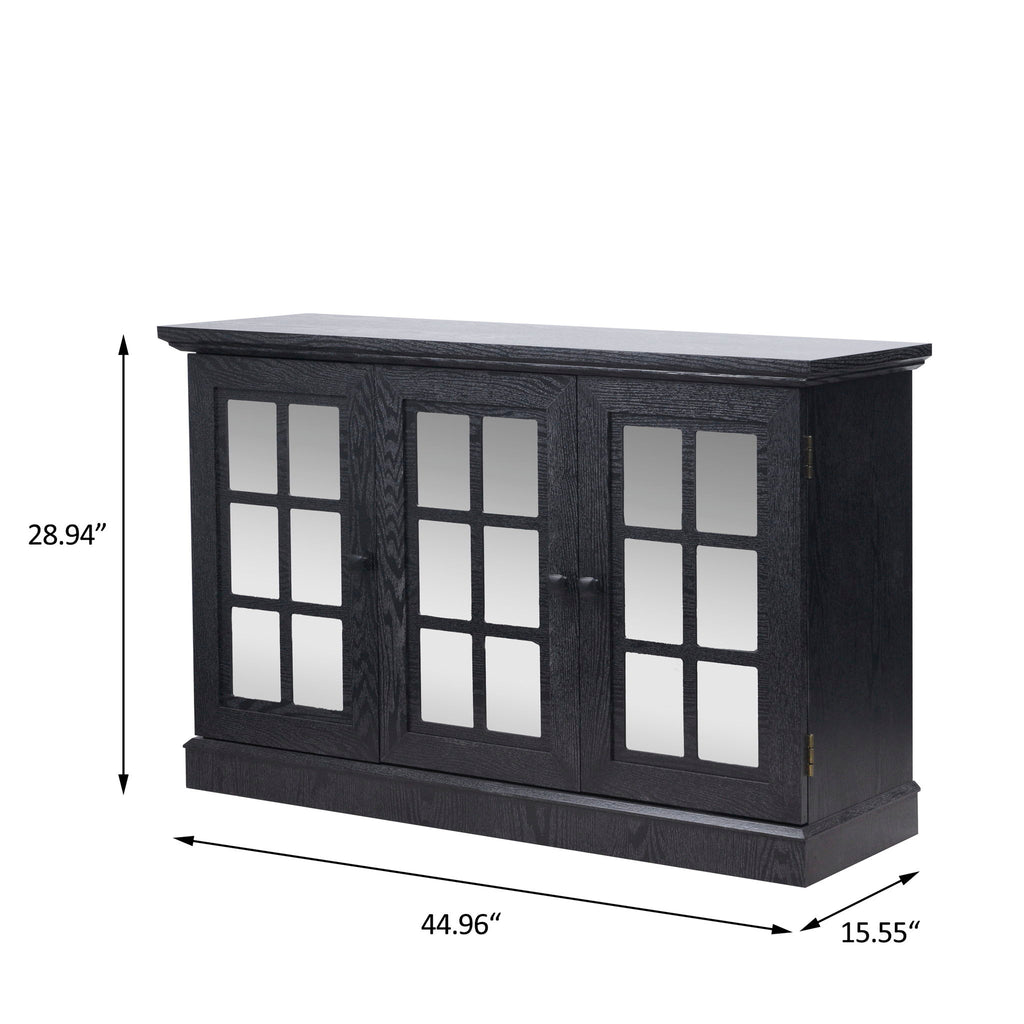 Storage Cabinet With 3 Mirrored Acrylic Doors, Adjustable Shelves
