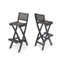 Outdoor Folding Acacia Wood Barstools With Rattan Backrest And Seat, (Set of 2) - Dark Gray