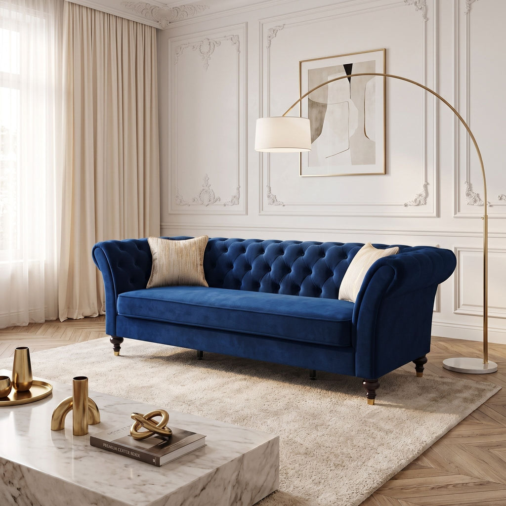 Chesterfield Sofa, 3 Seat Couch With Deep Button Tufted Back, Rolled Arms