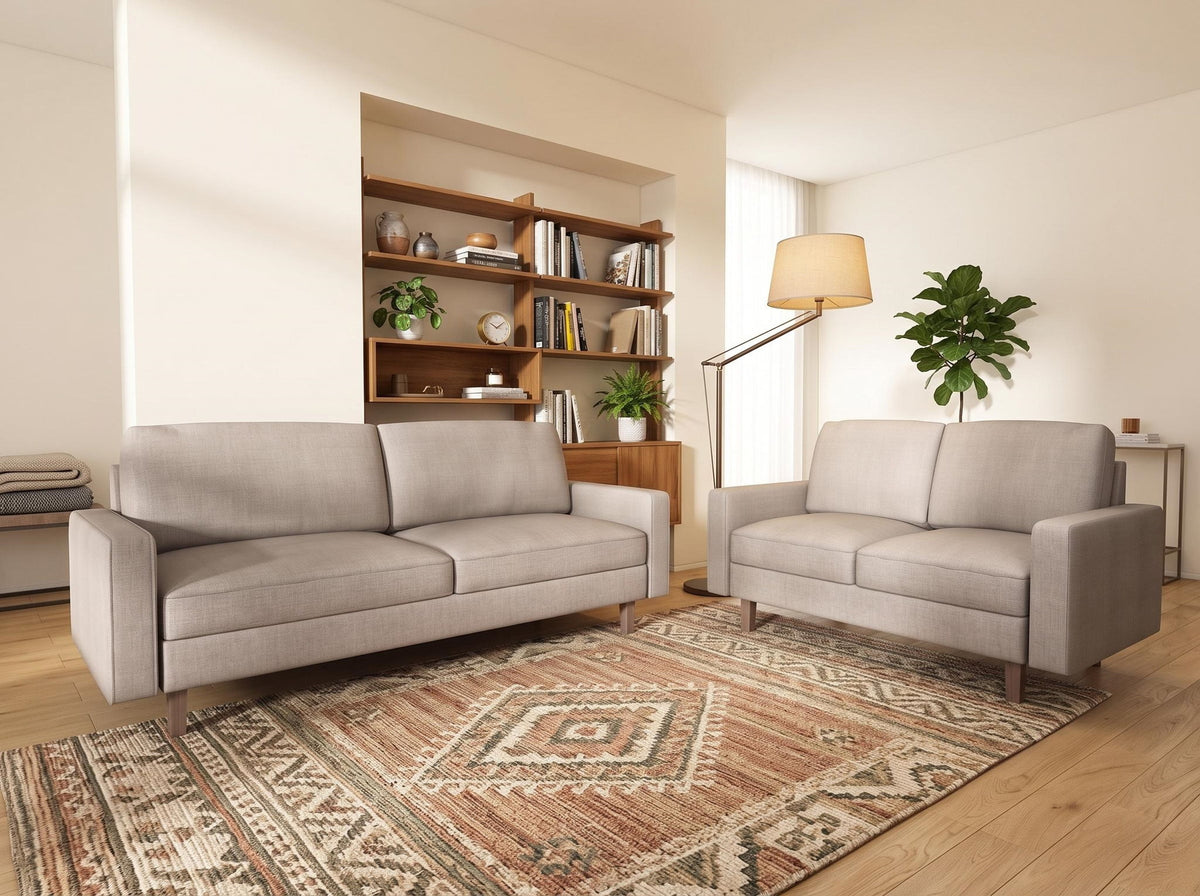 Modern Upholstered Sofa Couch, 3‑Seat Polyester Fabric Sofa With Tapered Wood Legs, Removable Seat Cushion, For Living Room Apartment