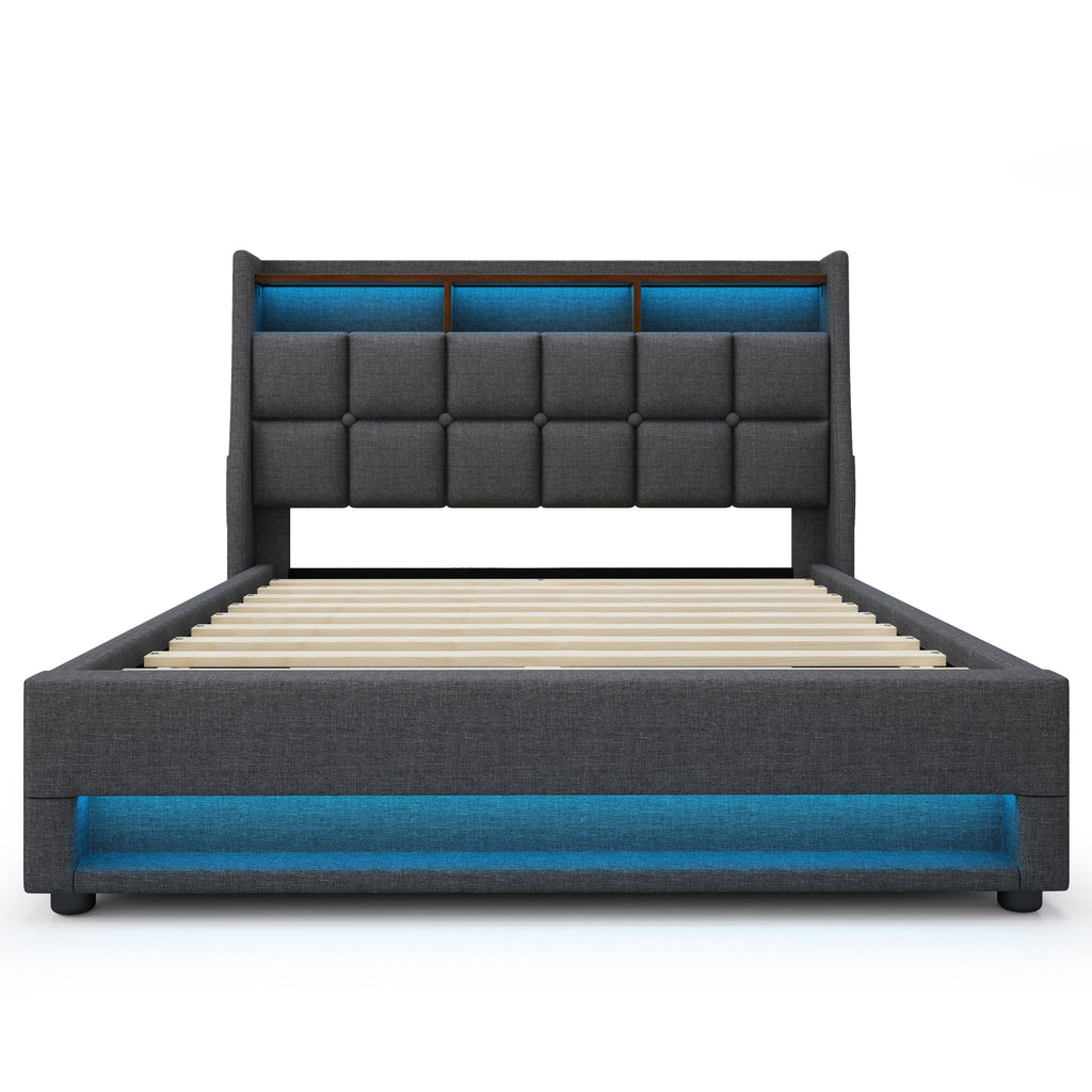 Upholstered Platform Bed With A Hydraulic Storage System, LED And USB Charging (Without Mattress)