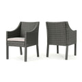 Outdoor Rattan Dining Chair With Straight Legs And Sloped Arms (Set of 2) - Gray / Silver