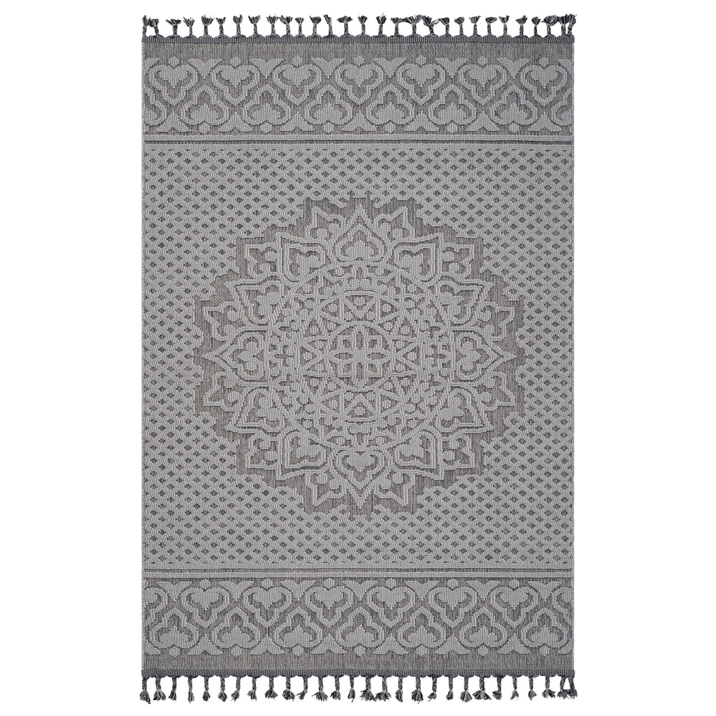 Guros - 4' X 6' Medallion Indoor / Outdoor Area Rug - Gray / White