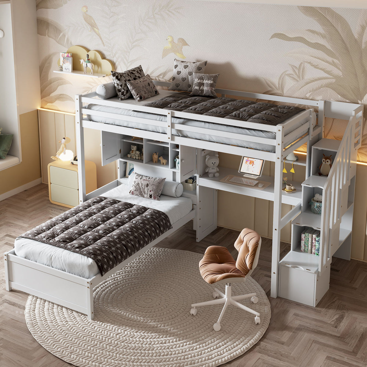 Loft Bed With Built In Desk And Staircase