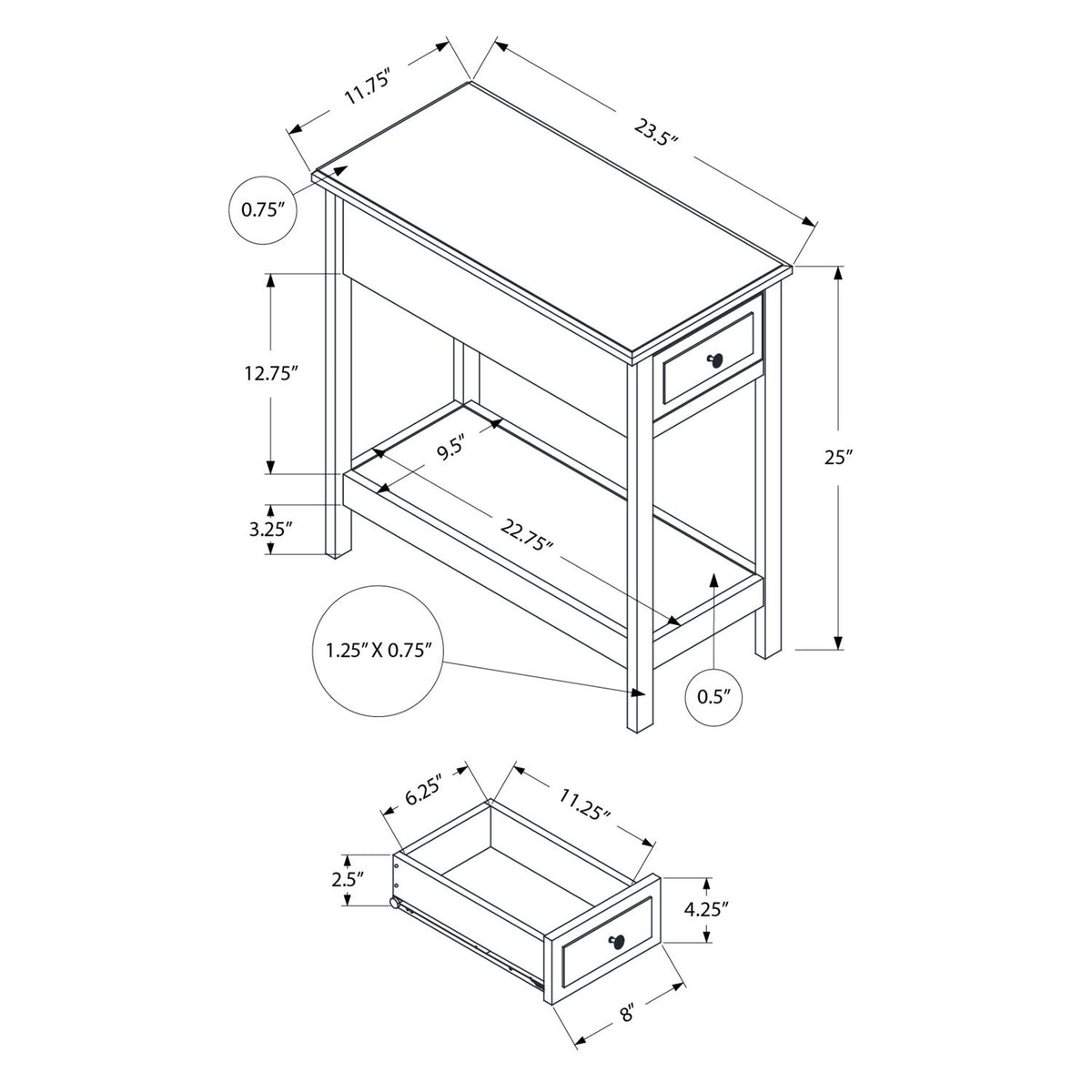 Accent End Table, 2 Tier, Storage Drawer, Transitional - Walnut