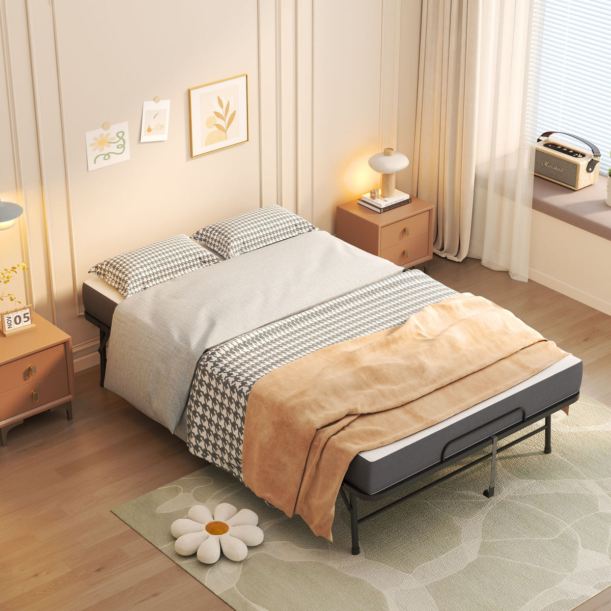 Twin Wide Folding Bed For Tall People, Extra Long & Wide Rollaway With Memory Foam, Heavy-Duty Capacity Guest, Spacious Portable Cot - Black