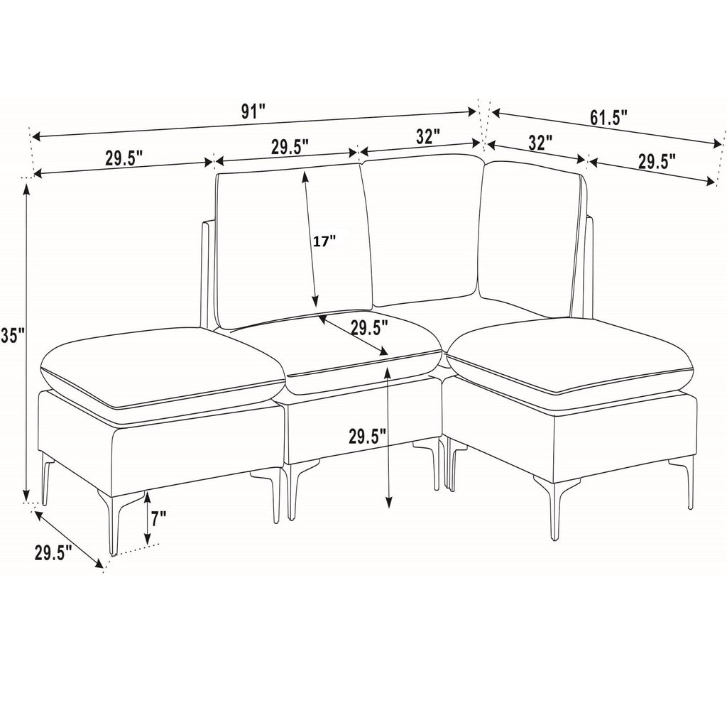 Upholstered Modular Sectional With Tall Legs, Medium Firm Seat