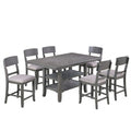 7 Piece Counter Height Dining Set With Storage Shelves, Table & 6 High Chairs - Gray