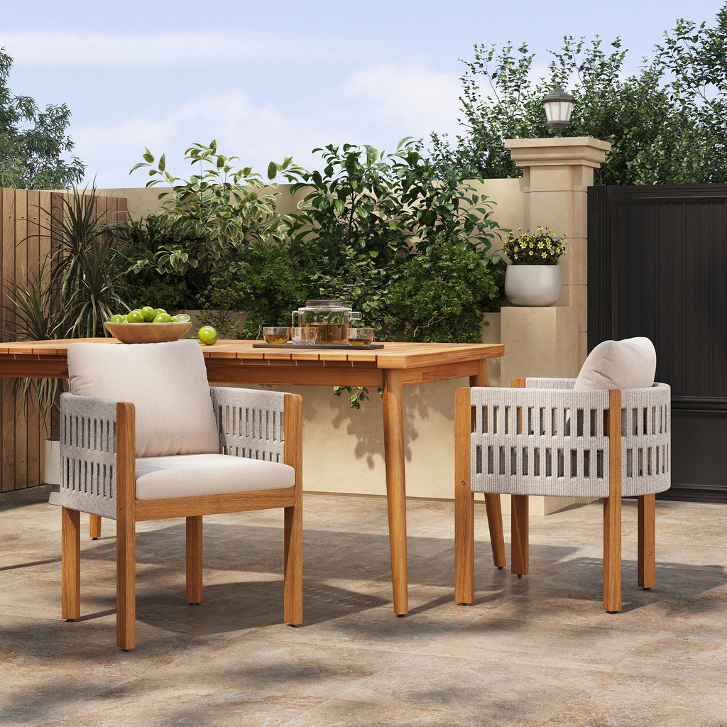 Outdoor Dining Chairs With Mix Rope Handles (Set of 2)